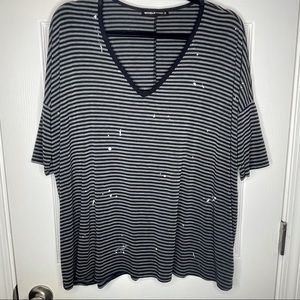 Michelle V-Neck Striped Top with Paint Spot Detail